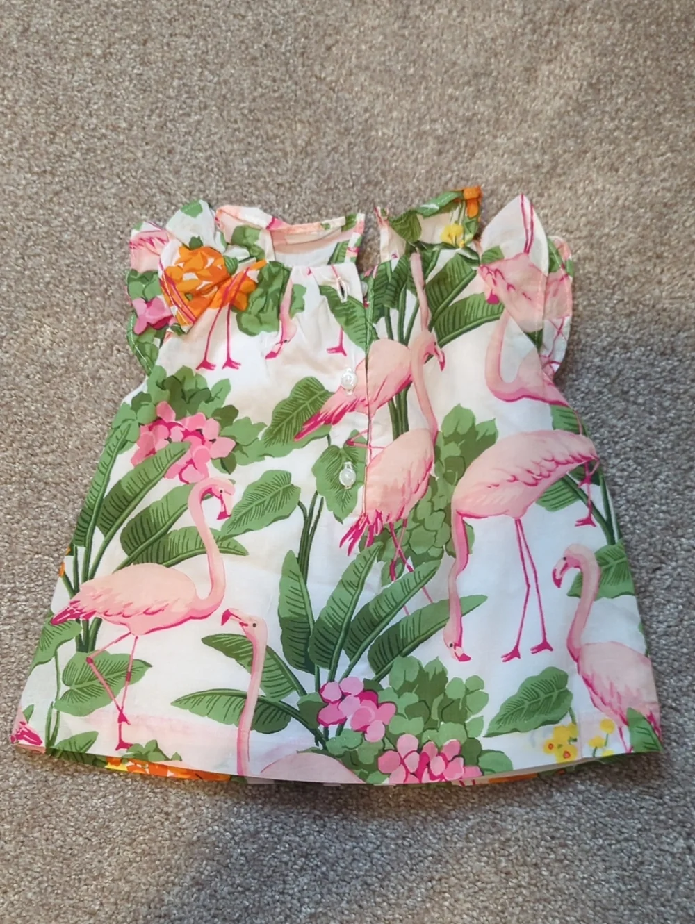 Janie And Jack 0-3 Months Girl Tropical Flamingo Baby Set - Pink & Green